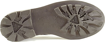The Angel sole featuring the Fluevog logo on the heel with two angels flying towards it and one logo on the vamp with seven angels flying towards it.