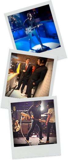 A composition of three polaroid images, each showing Jack White wearing the Fluevog Idol Jack boots at different venues.
