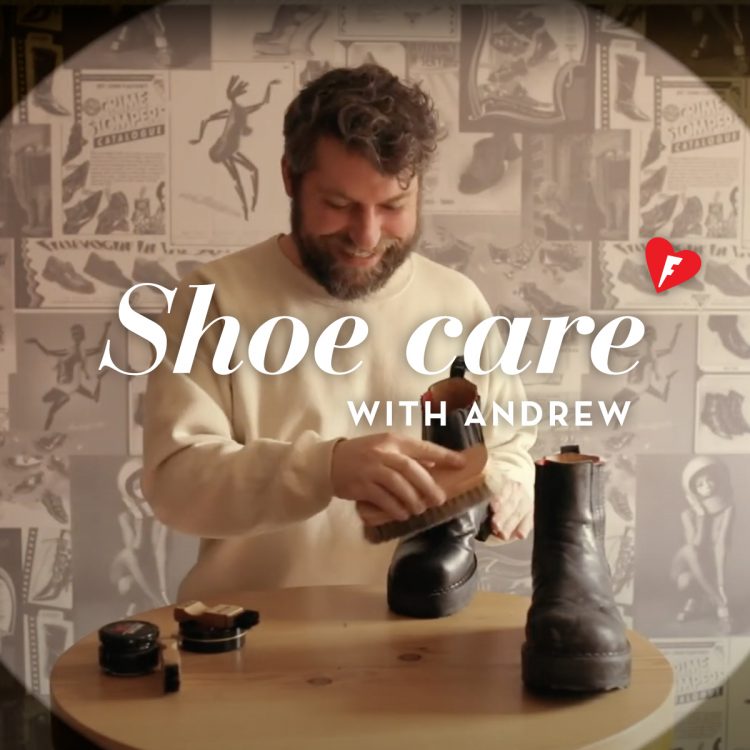 A picture of Andrew taking care of Fluvog shoes